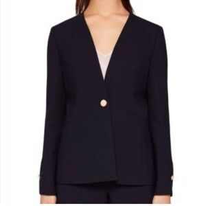 Ted Baker Navy Blue Wool Blend Blazer Gold Buttons Size 0